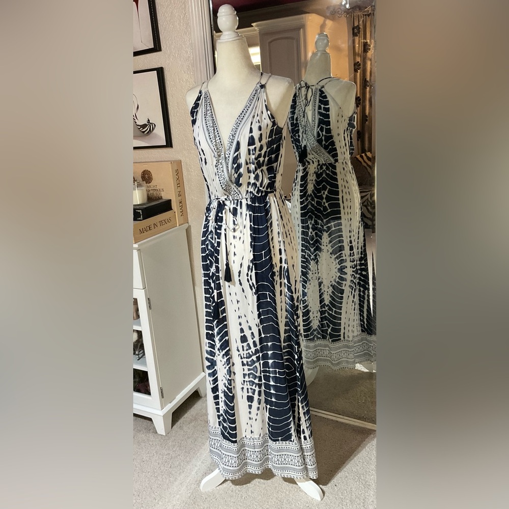 Blue Island Navy and White tye dyed Maxi Dress